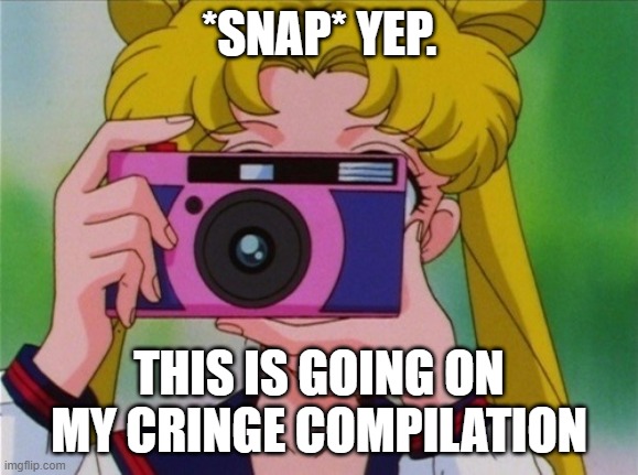 Sailor moon camera | *SNAP* YEP. THIS IS GOING ON MY CRINGE COMPILATION | image tagged in sailor moon camera | made w/ Imgflip meme maker