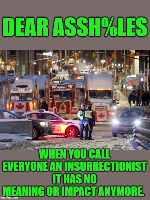 yep | DEAR ASSH%LES; WHEN YOU CALL EVERYONE AN INSURRECTIONIST IT HAS NO MEANING OR IMPACT ANYMORE. | image tagged in hello | made w/ Imgflip meme maker