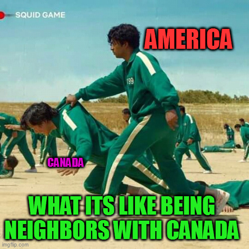 Squid Game | AMERICA; CANADA; WHAT ITS LIKE BEING NEIGHBORS WITH CANADA | image tagged in squid game | made w/ Imgflip meme maker