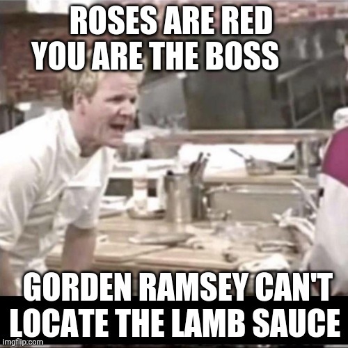 GORDON RAMSEY CAN'T LOCATE THE LAMP SAUCE; ROSES ARE RED YOU ARE THE BOSS | made w/ Imgflip meme maker