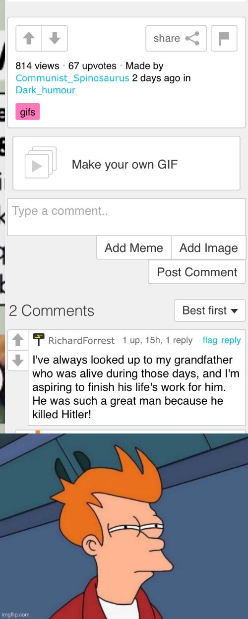 Just so you know, hitler suicided | image tagged in memes,futurama fry | made w/ Imgflip meme maker