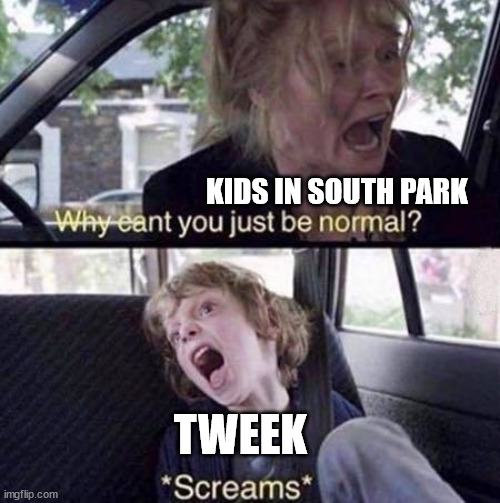 Why Can't You Just Be Normal | KIDS IN SOUTH PARK; TWEEK | image tagged in why can't you just be normal | made w/ Imgflip meme maker