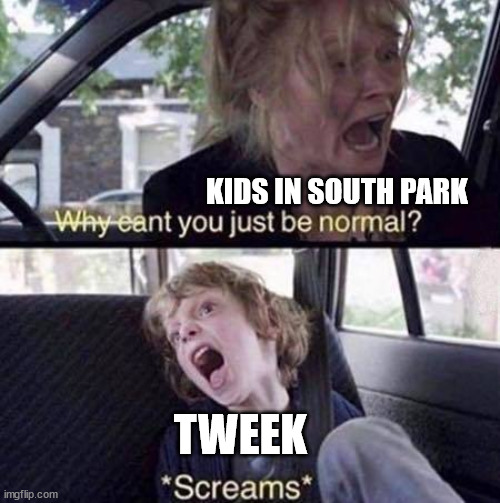 Why Can't You Just Be Normal | KIDS IN SOUTH PARK; TWEEK | image tagged in why can't you just be normal | made w/ Imgflip meme maker