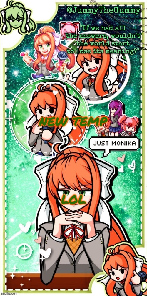 Monika temp THX SAYORE!!!! | new temp; lol | image tagged in monika temp thx sayore | made w/ Imgflip meme maker
