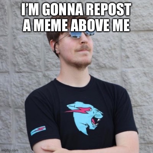 Mr. Beast | I’M GONNA REPOST A MEME ABOVE ME | image tagged in mr beast | made w/ Imgflip meme maker