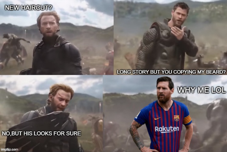 My thought when I saw cap xD | image tagged in captain america,avengers infinity war,messi,thor,wakanda | made w/ Imgflip meme maker
