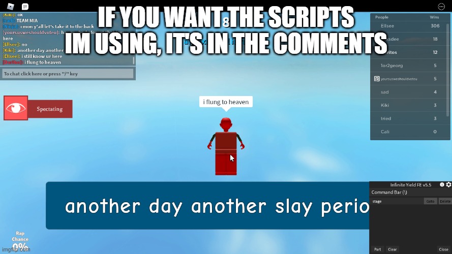 i flung to heave | IF YOU WANT THE SCRIPTS IM USING, IT'S IN THE COMMENTS | image tagged in i flung to heave | made w/ Imgflip meme maker