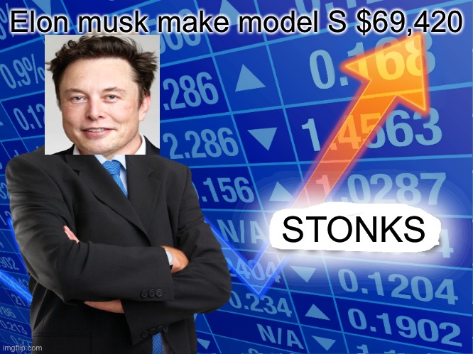 Empty Stonks | Elon musk make model S $69,420; STONKS | image tagged in empty stonks | made w/ Imgflip meme maker