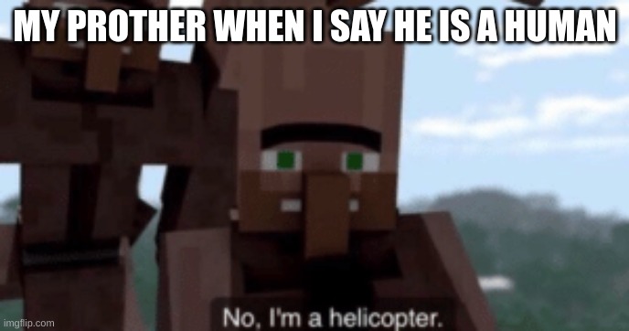 I am a helicopter | MY PROTHER WHEN I SAY HE IS A HUMAN | image tagged in i am a helicopter | made w/ Imgflip meme maker