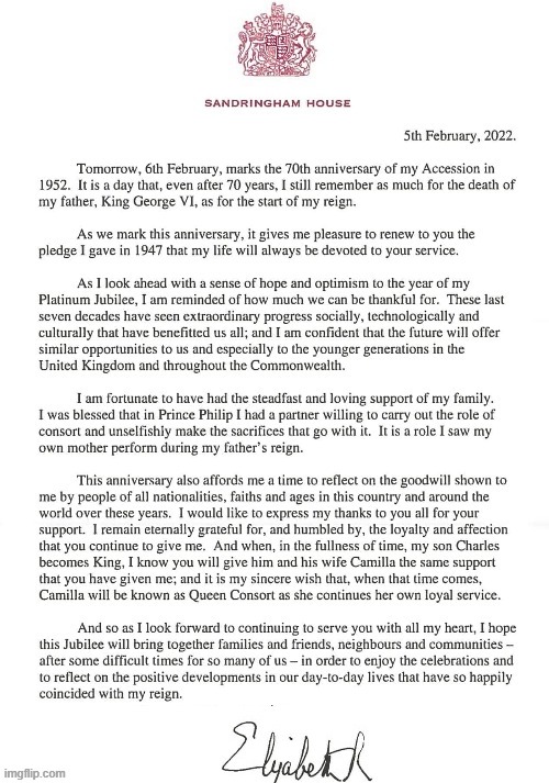 H.M. The Queen`s Platinum Jubilee Letter | image tagged in live long and prosper | made w/ Imgflip meme maker