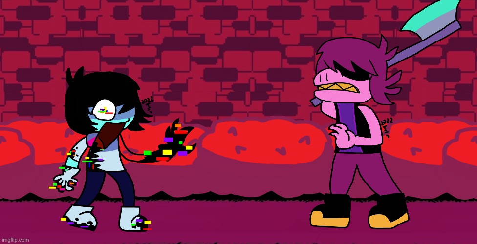 I think I downloaded the wrong copy of Deltarune. This one is a bit glitchy ;) (just noticed susie’s hand looks a bit off my bad | image tagged in deltarune | made w/ Imgflip meme maker