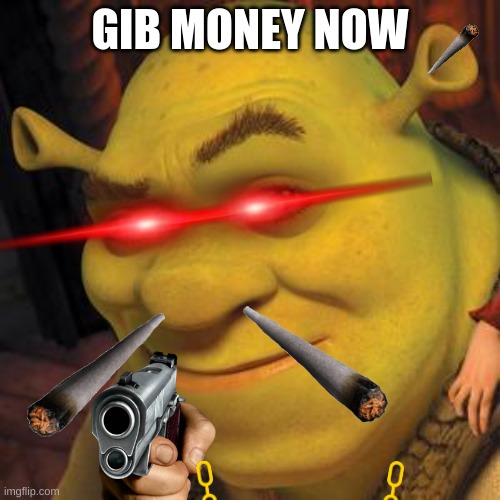 Shrek Sexy Face | GIB MONEY NOW | image tagged in shrek sexy face | made w/ Imgflip meme maker