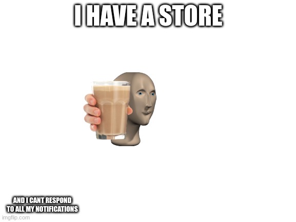Blank White Template | I HAVE A STORE; AND I CANT RESPOND TO ALL MY NOTIFICATIONS | image tagged in blank white template | made w/ Imgflip meme maker