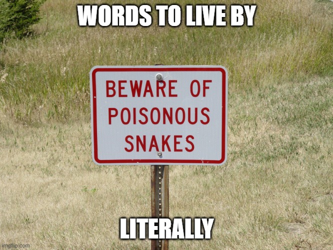 Unnecessary signs | WORDS TO LIVE BY; LITERALLY | image tagged in beware of poisonous snakes | made w/ Imgflip meme maker