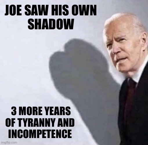 Every day is like Ground Hog’s day with Brandon | JOE SAW HIS OWN 
SHADOW; 3 MORE YEARS
OF TYRANNY AND 
INCOMPETENCE | image tagged in biden when you see it | made w/ Imgflip meme maker