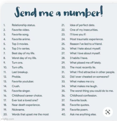 Comment a number bc I'm bored | image tagged in send me a number | made w/ Imgflip meme maker