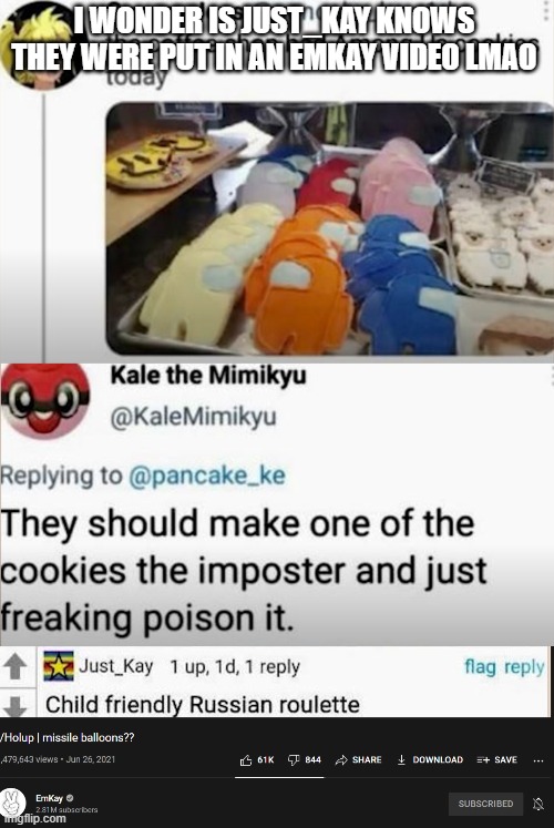 I WONDER IS JUST_KAY KNOWS THEY WERE PUT IN AN EMKAY VIDEO LMAO | made w/ Imgflip meme maker
