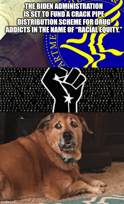 THE BIDEN ADMINISTRATION IS SET TO FUND A CRACK PIPE DISTRIBUTION SCHEME FOR DRUG ADDICTS IN THE NAME OF “RACIAL EQUITY.” | image tagged in funny memes | made w/ Imgflip meme maker