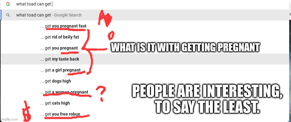 This is confusing on so many levels. | WHAT IS IT WITH GETTING PREGNANT; PEOPLE ARE INTERESTING, TO SAY THE LEAST. | image tagged in this is wrong on so many levels,stupid google search results,im lonely how about you,imagine reading these,making new tags | made w/ Imgflip meme maker