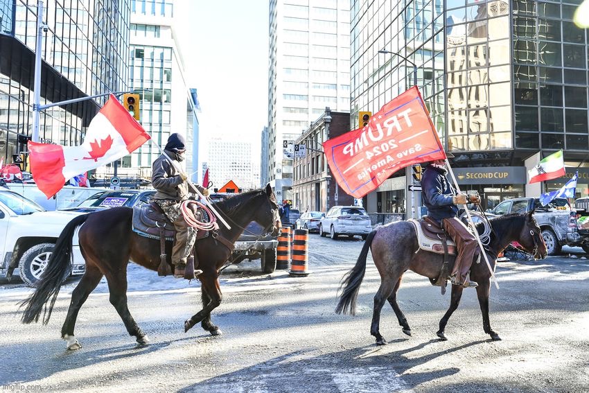 If you’re a “patriotic Canadian,” you don’t want Trudeau in 2022, but you sure want Trump in 2024! | image tagged in canadian truckers | made w/ Imgflip meme maker