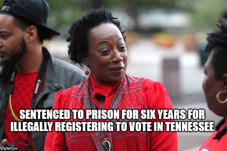 But it's all Trump's fault | SENTENCED TO PRISON FOR SIX YEARS FOR ILLEGALLY REGISTERING TO VOTE IN TENNESSEE | image tagged in blm,voter fraud | made w/ Imgflip meme maker