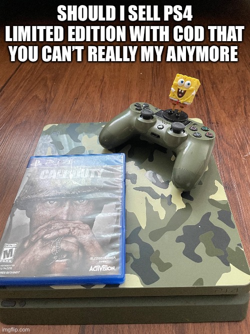 SHOULD I SELL PS4 LIMITED EDITION WITH COD THAT YOU CAN’T REALLY MY ANYMORE | image tagged in ps4 | made w/ Imgflip meme maker
