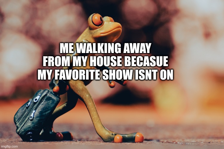 My Life | ME WALKING AWAY FROM MY HOUSE BECASUE MY FAVORITE SHOW ISNT ON | image tagged in walking | made w/ Imgflip meme maker