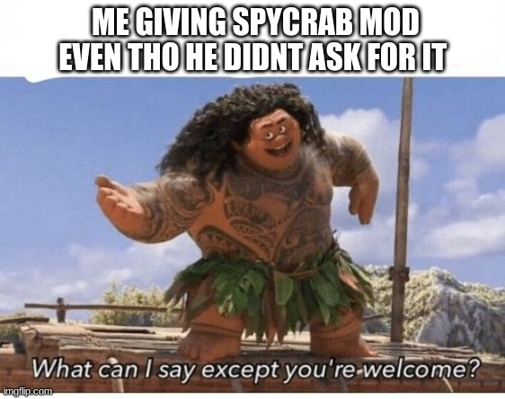 ur welcome :) | ME GIVING SPYCRAB MOD EVEN THO HE DIDNT ASK FOR IT | image tagged in youre welcome,spycrab,memes | made w/ Imgflip meme maker