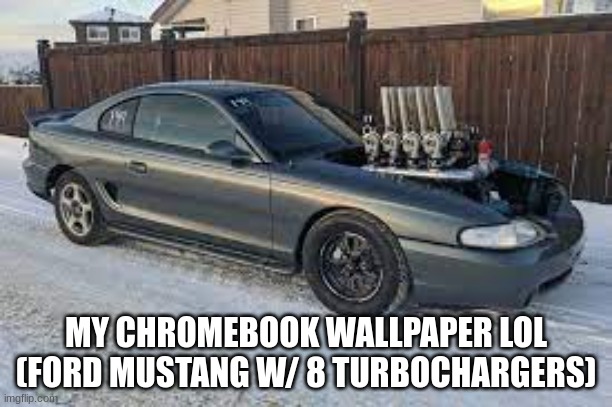 cars in Australia be like: | MY CHROMEBOOK WALLPAPER LOL (FORD MUSTANG W/ 8 TURBOCHARGERS) | image tagged in carguy,mustang,turbo,insane,oh wow are you actually reading these tags,chromebook | made w/ Imgflip meme maker