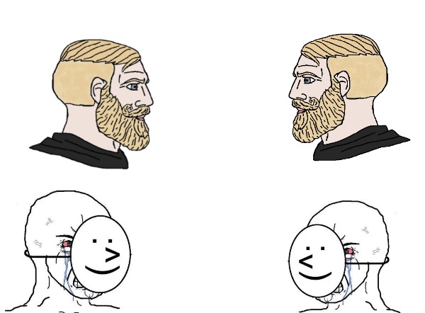 High Quality Chad vs. Crying Soyjak Compare Blank Meme Template
