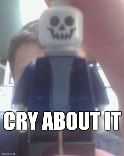 lego sams umberbail | CRY ABOUT IT | image tagged in sans undertale,lego | made w/ Imgflip meme maker
