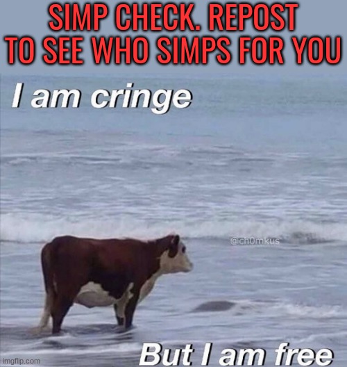 you gotta comment if you simp for me | SIMP CHECK. REPOST TO SEE WHO SIMPS FOR YOU | image tagged in i am cringe | made w/ Imgflip meme maker