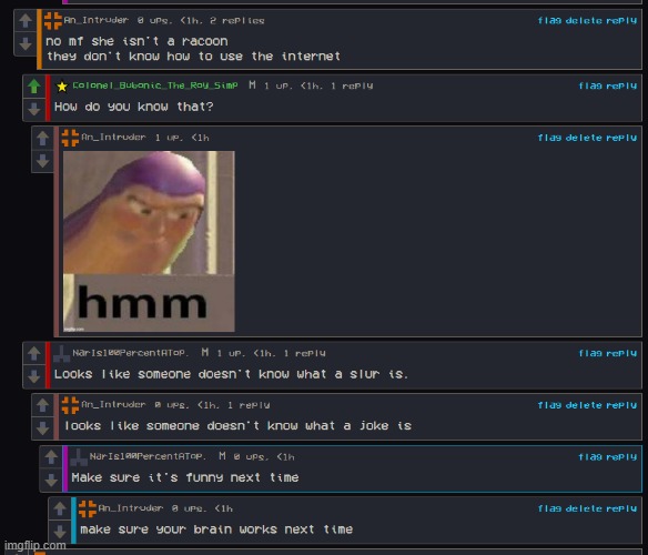 upvote if you thought the orange comment was funny (nar called bubonic a coon) | made w/ Imgflip meme maker