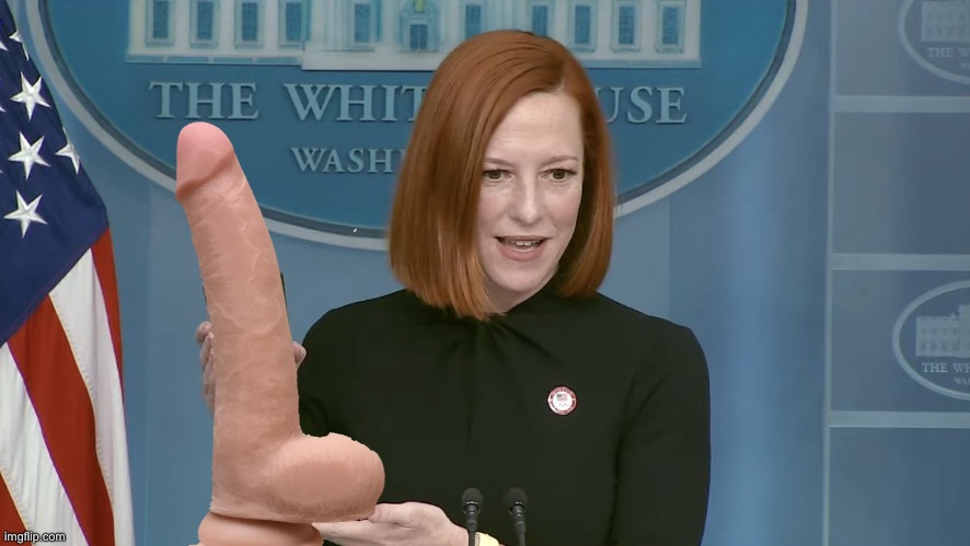 Jen Psaki holds a dildo | image tagged in jen psaki bottle,memes,bad joke,dildo,circle back,hand | made w/ Imgflip meme maker