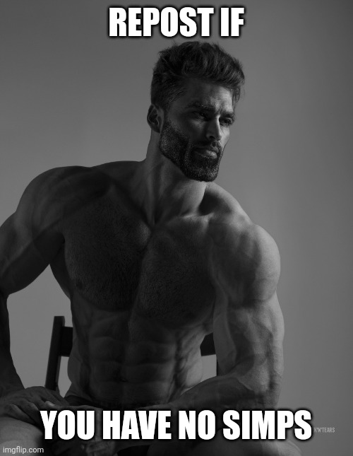 Giga Chad | REPOST IF; YOU HAVE NO SIMPS | image tagged in giga chad | made w/ Imgflip meme maker