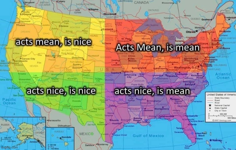 America map nice mean | image tagged in america map nice mean | made w/ Imgflip meme maker