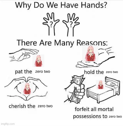 jhi | zero two; zero two; zero two; zero two | image tagged in why do we have hands all blank | made w/ Imgflip meme maker