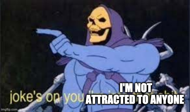 Jokes on you im into that shit | I'M NOT ATTRACTED TO ANYONE | image tagged in jokes on you im into that shit | made w/ Imgflip meme maker