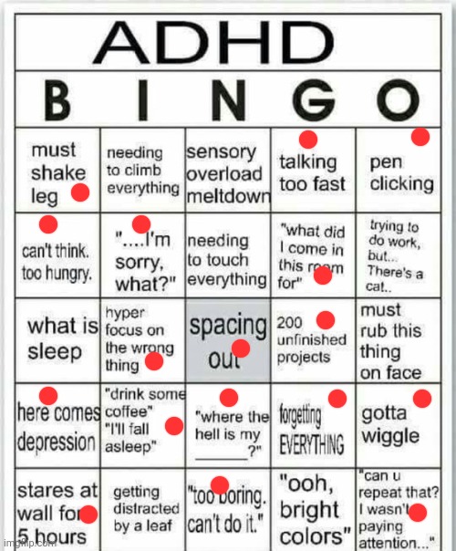 Yes, I have ADHD | image tagged in adhd bingo | made w/ Imgflip meme maker