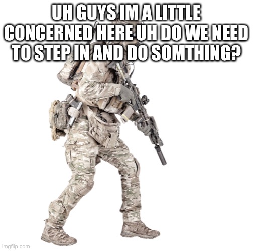 Link in comments | UH GUYS IM A LITTLE CONCERNED HERE UH DO WE NEED TO STEP IN AND DO SOMTHING? | image tagged in airsoft solider | made w/ Imgflip meme maker