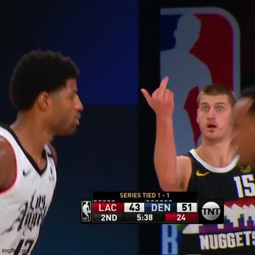Jokic Flipping Off George | image tagged in jokic flipping off george | made w/ Imgflip meme maker