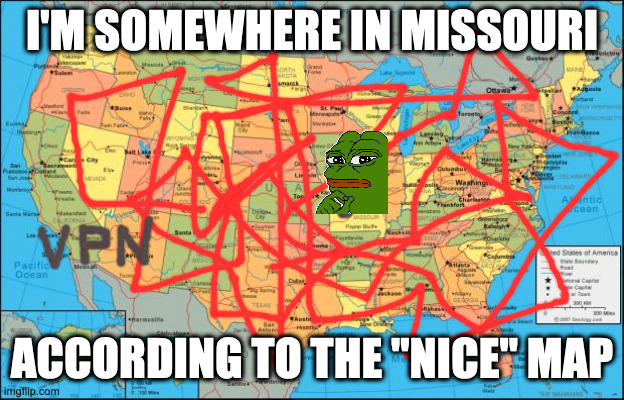 map of United States | I'M SOMEWHERE IN MISSOURI; ACCORDING TO THE "NICE" MAP | image tagged in map of united states | made w/ Imgflip meme maker