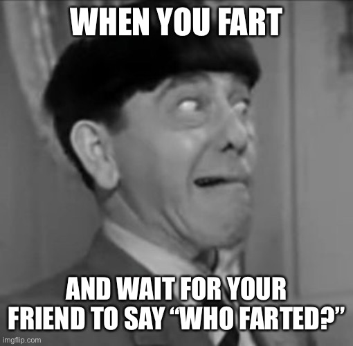Silly-Faced Moe | WHEN YOU FART; AND WAIT FOR YOUR FRIEND TO SAY “WHO FARTED?” | image tagged in goofy moe | made w/ Imgflip meme maker