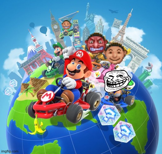 Mario Kart X RollerCoaster Tycoon = RollerCoaster Tycoon Kart Tour | image tagged in rollercoaster tycoon,mario kart,memes,funny,gaming,trollface | made w/ Imgflip meme maker