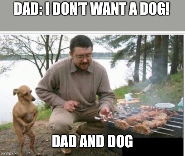 Dad and the Dog | DAD: I DON’T WANT A DOG! DAD AND DOG | image tagged in dad and the dog | made w/ Imgflip meme maker