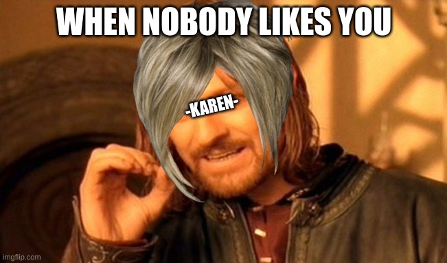 idc | WHEN NOBODY LIKES YOU; -KAREN- | image tagged in memes,one does not simply | made w/ Imgflip meme maker