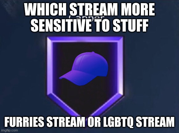 I'd say furries stream | WHICH STREAM MORE SENSITIVE TO STUFF; FURRIES STREAM OR LGBTQ STREAM | image tagged in hall of fame capper badge | made w/ Imgflip meme maker