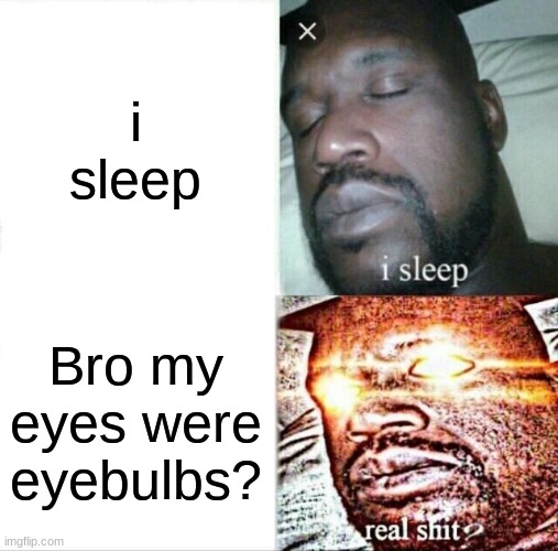 Sleeping Shaq | i sleep; Bro my eyes were eyebulbs? | image tagged in memes,sleeping shaq | made w/ Imgflip meme maker