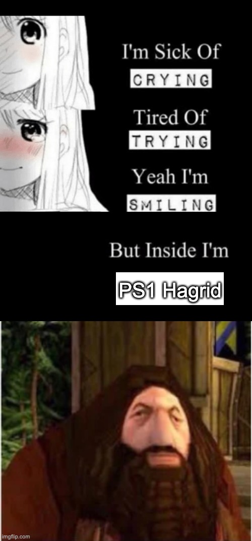 P S 1   H A G R I D | PS1 Hagrid | image tagged in i'm sick of crying,ps1 hagrid | made w/ Imgflip meme maker