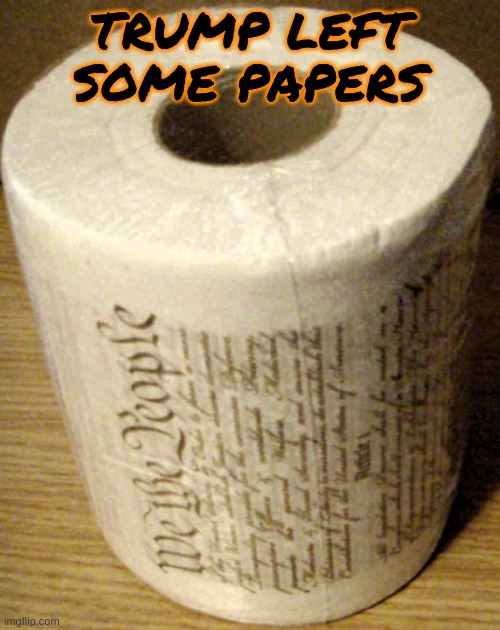 Trump didn't take all the papers.. | TRUMP LEFT SOME PAPERS | image tagged in donald trump,toilet paper,constitution,asshole | made w/ Imgflip meme maker